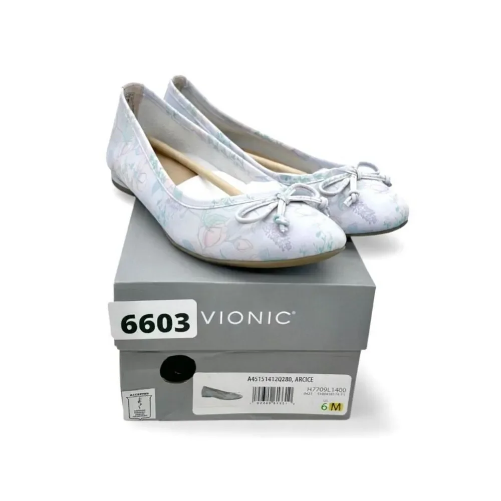 Vionic Callisto Supportive Leather Ballet Flat Womens 6 Arctic Botanical Floral